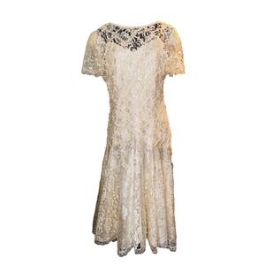 Vintage 80's drop waist sequin HW Collections Lace Ivory  made usa size 10